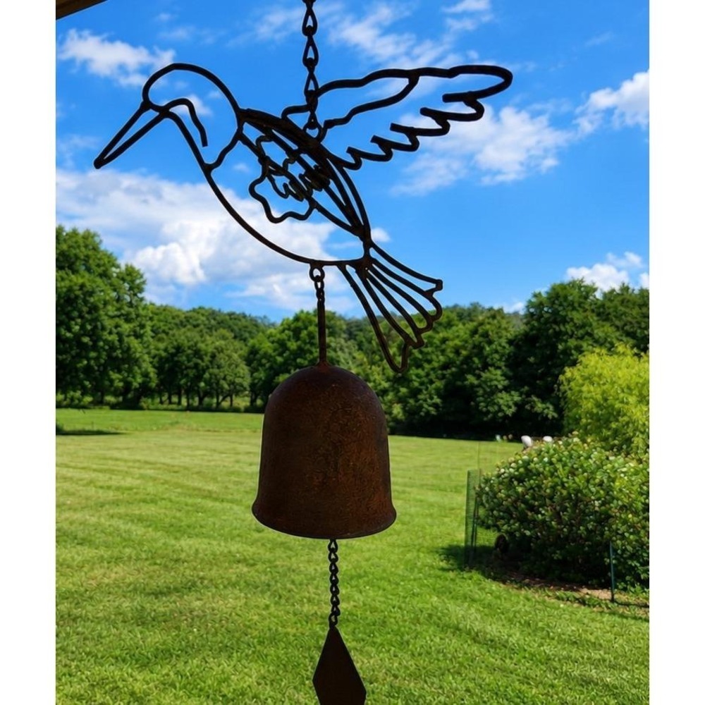 Vintage Cast Iron Hummingbird Wind Chime Primitive Rustic Metal Bell Bird